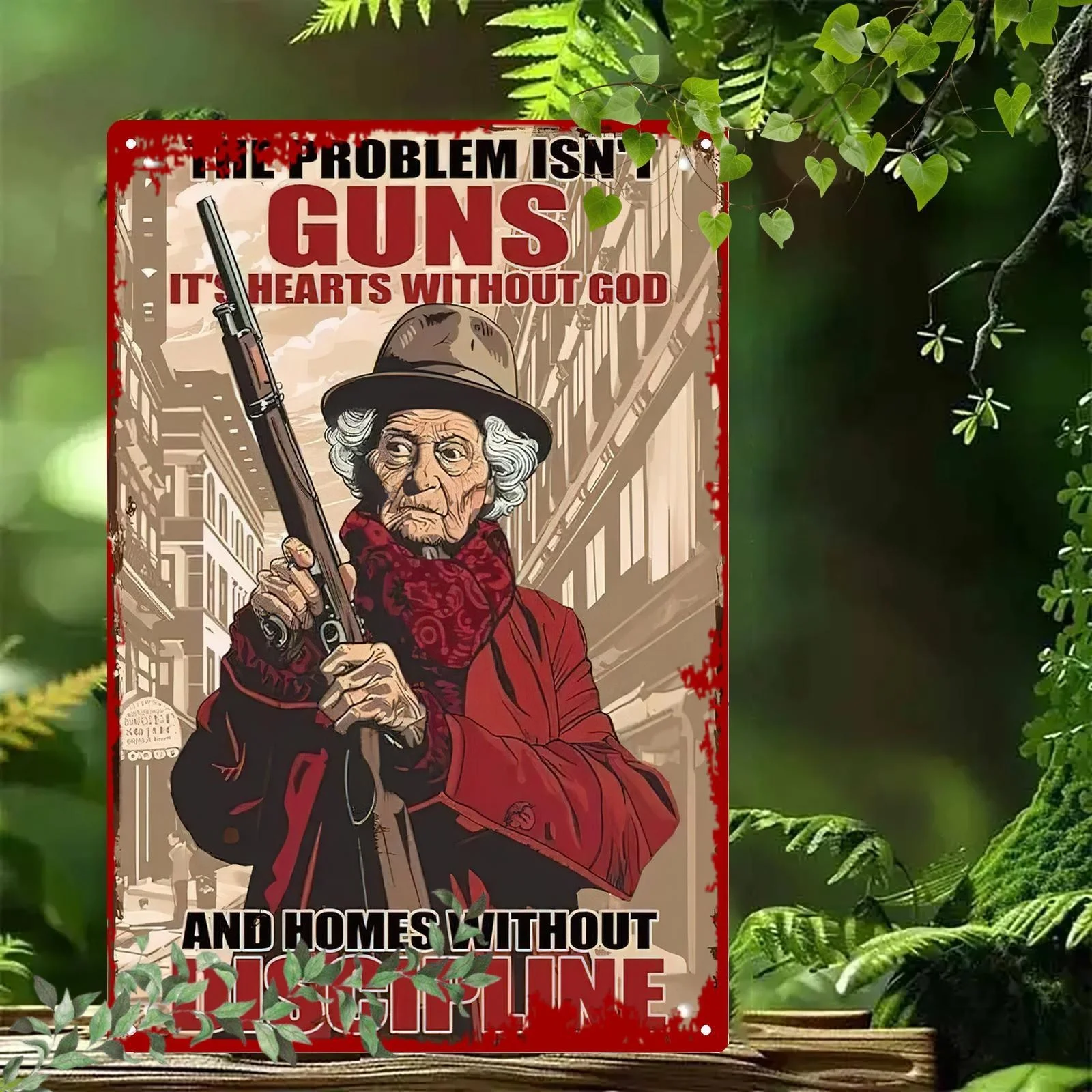 Vintage Metal Wall Sign  - Rustic Gun Rights Statement Art with Bold Red Pro-Gun Message, Durable Indoor/Outdoor Decor for Hom