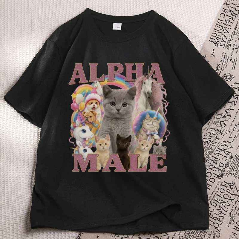 Alpha Male Funny Kitten T-Shirt Men Women Funny Unicorn Rainbow Tee Cat Lover Tshirt Casual Short Sleeve High Quality Clothes