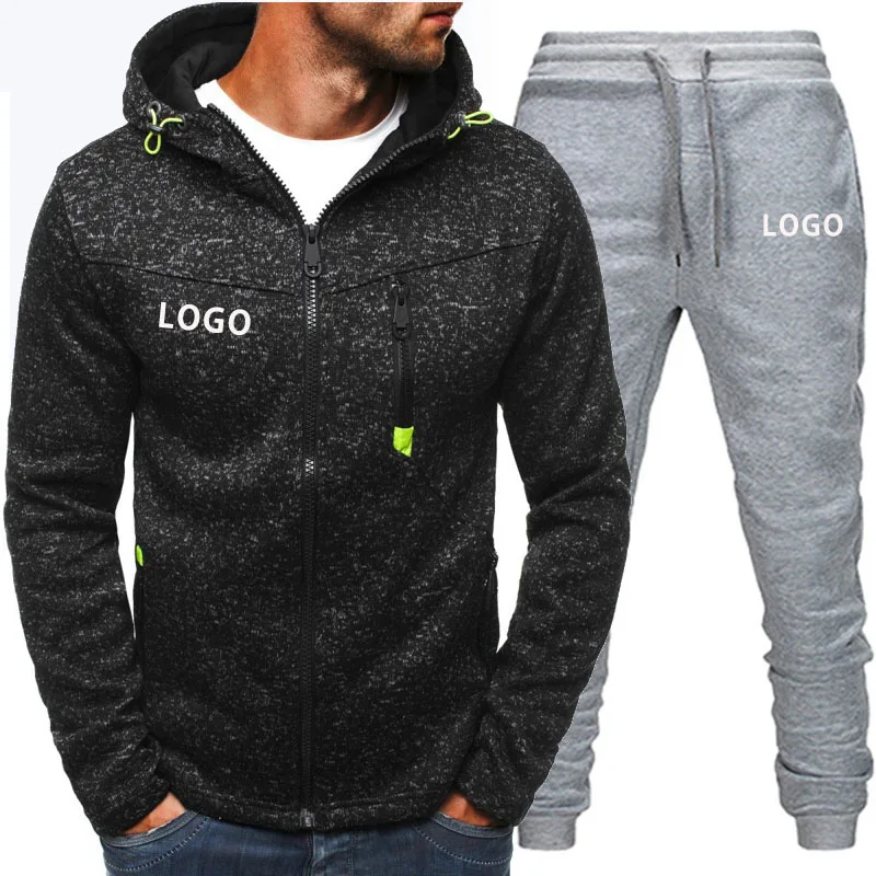 Custom Logo Brand Men Tracksuit 2 Pieces Sets Autumn Winter Jacket Casual Zipper Hoodies Sportswear+Pants Sports Suit Clothing