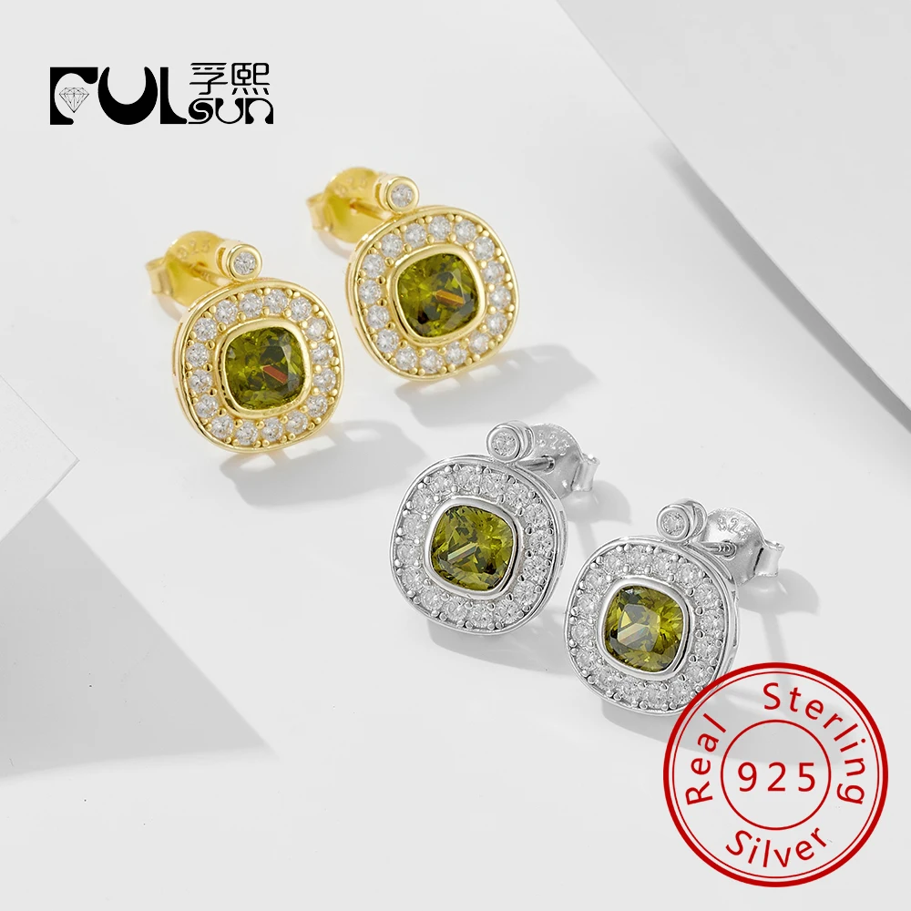 

Классические винтажные ювелирные изделия из стерлингового серебра 925 пробы, оптовая продажа, геометрические оливково-зеленые серьги с цирконом для женщин, ювелирные изделия