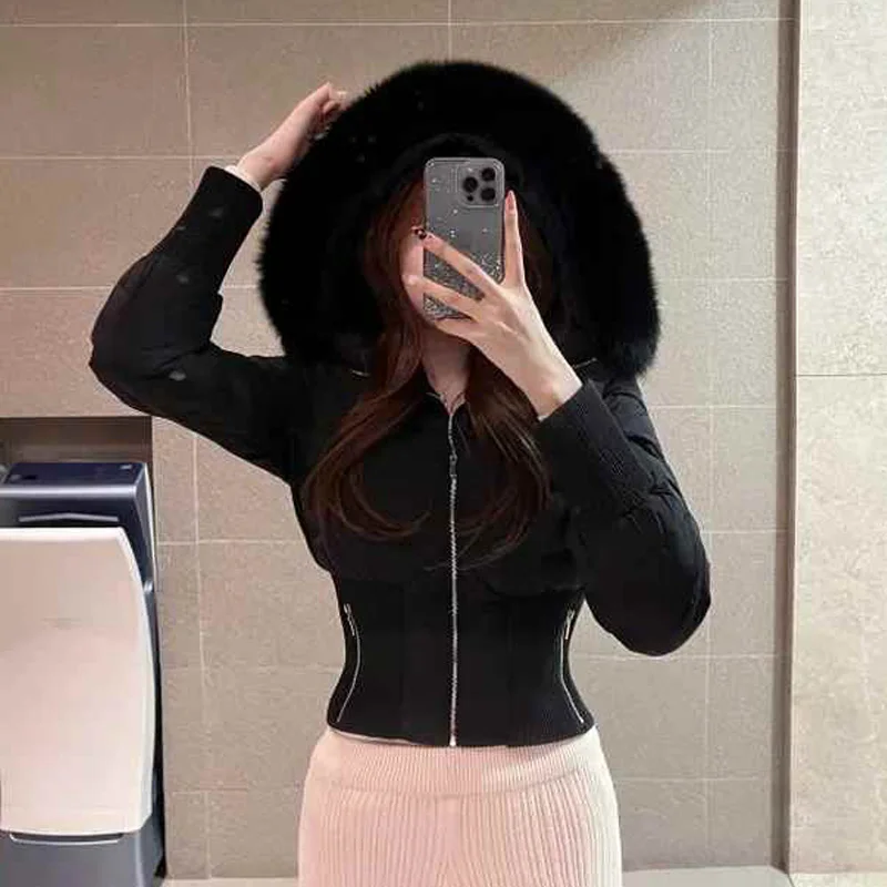 

Женский шикарный зимний хлопковый топ-джат Thiened ort с меховым воротником и пуховым наполнителем, с застежкой на талии, модный для поездок на работу