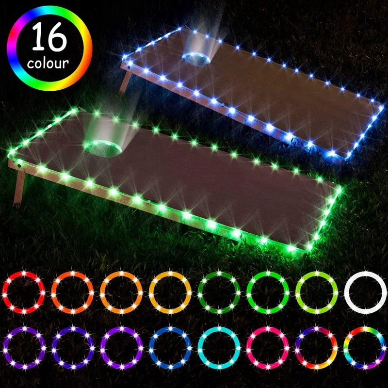 Cornhole Board Lights 16 Colors Change Cornhole Board Edge and Ring LED Lights with Remote Control Cornhole