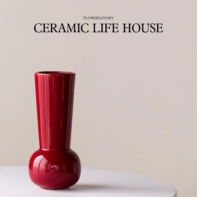 

Red New Year Ceramic Art Wedding Housewarming Festive Vase Creative Flower Device Home Living Room Advanced Sense