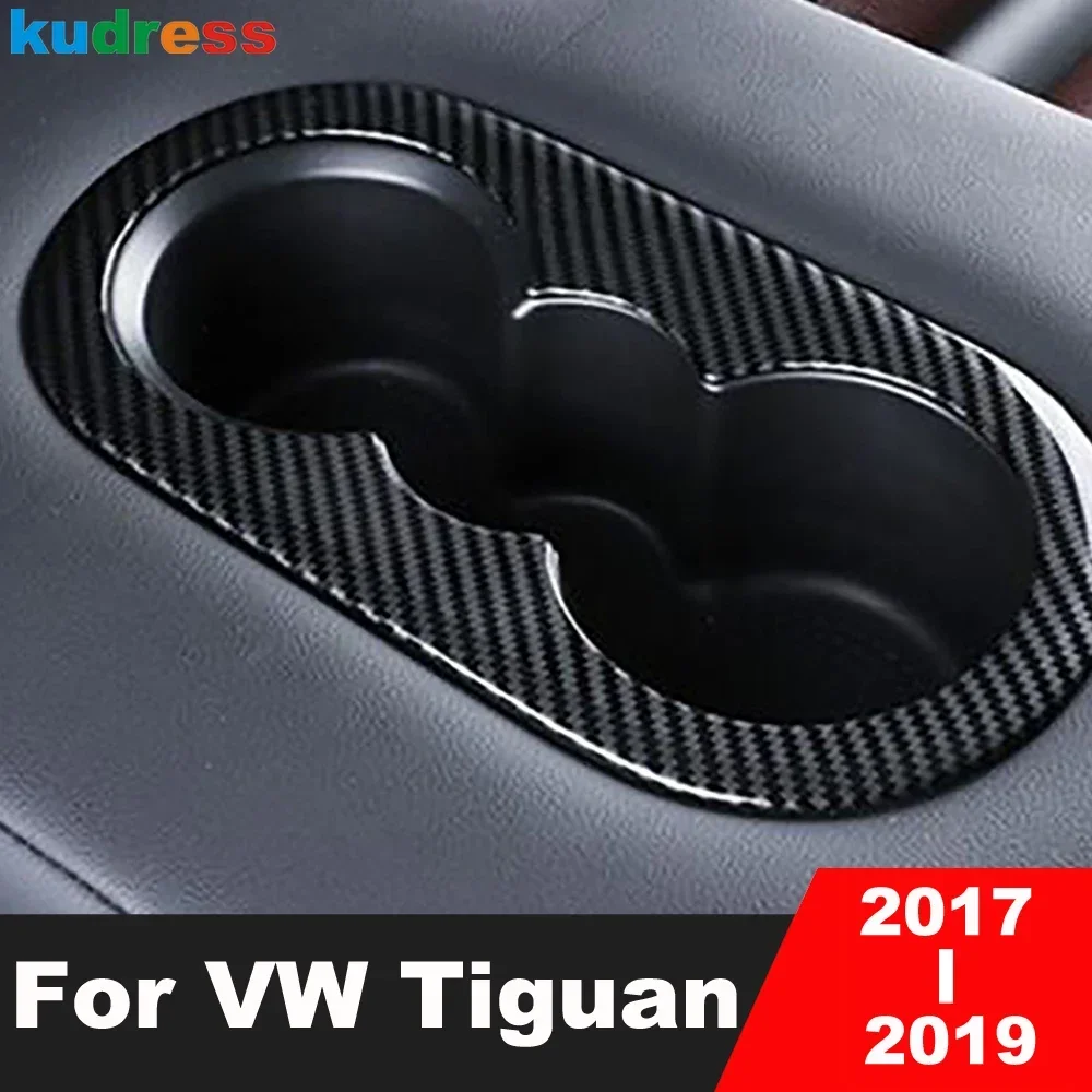 For Volkswagen VW Tiguan MK2 2017 2018 2019 Carbon Fiber Car Rear Seat Water Cup Holder Frame Cover Trim Interior Accessories