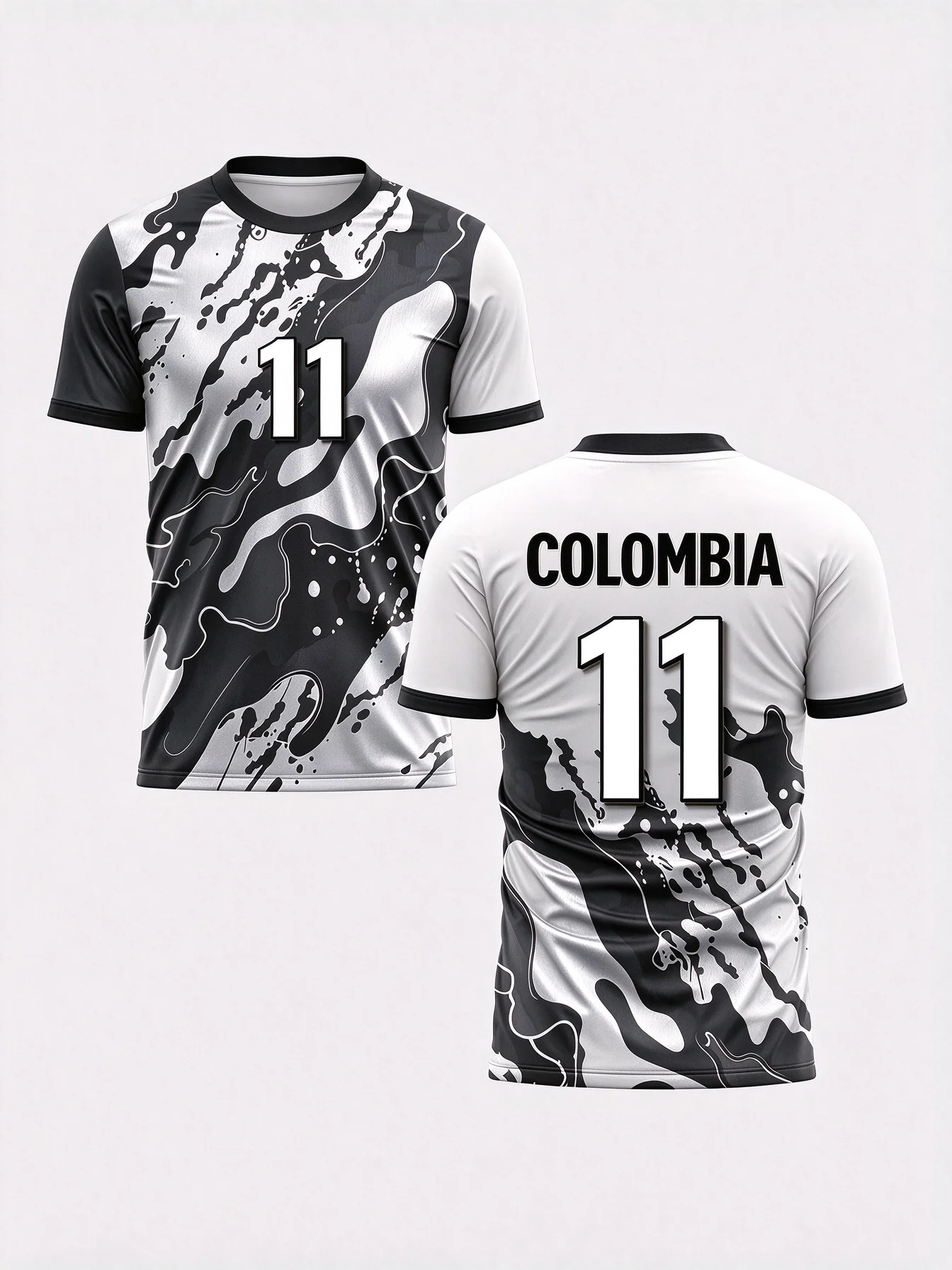 New Colombia 11 Number Football Jersey For Men Abstract Splash Print Short Sleeve Polyester Breathable Soccer Training Top