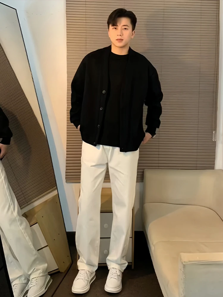 

Американский кардиган-свитшот с V-образным вырезом, мужская осенне-зимняя повседневная куртка свободного кроя, классическая модель без воротника