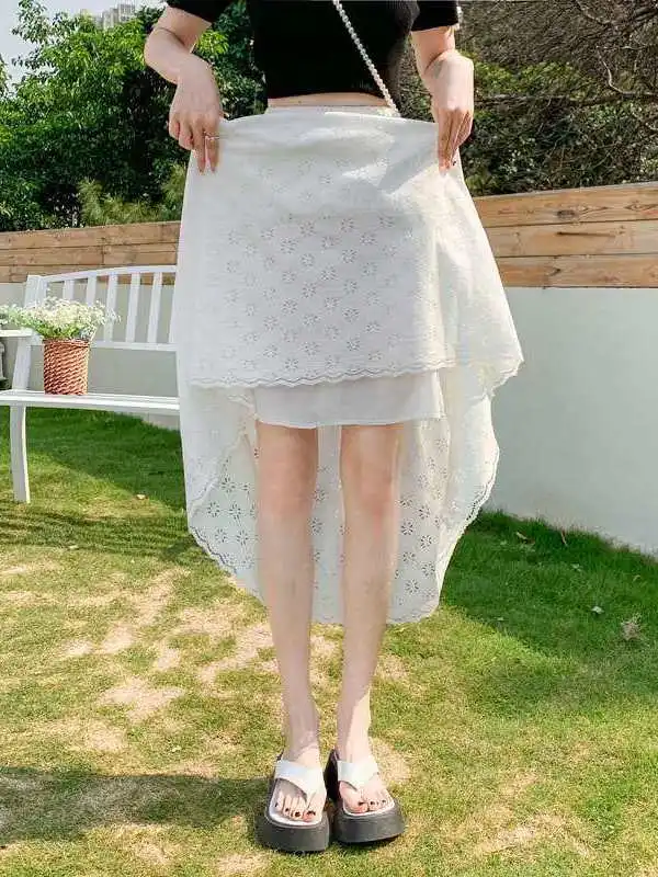 

Летняя юбка Slim Fit с вышивкой в виде зонтиков, прямого кроя, с завышенной талией, А-силуэт, из полиэстера, Ciwalk, подходит для повседневной носки