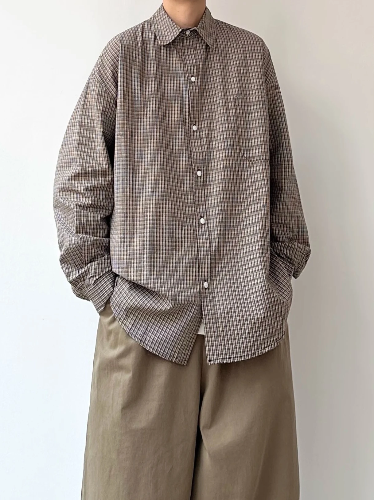 

Ретро-рубашка в клетку с длинным рукавом, весенне-осенняя, универсальная, свободная, повседневная, дышащая, хлопковая, в стиле кэжуал