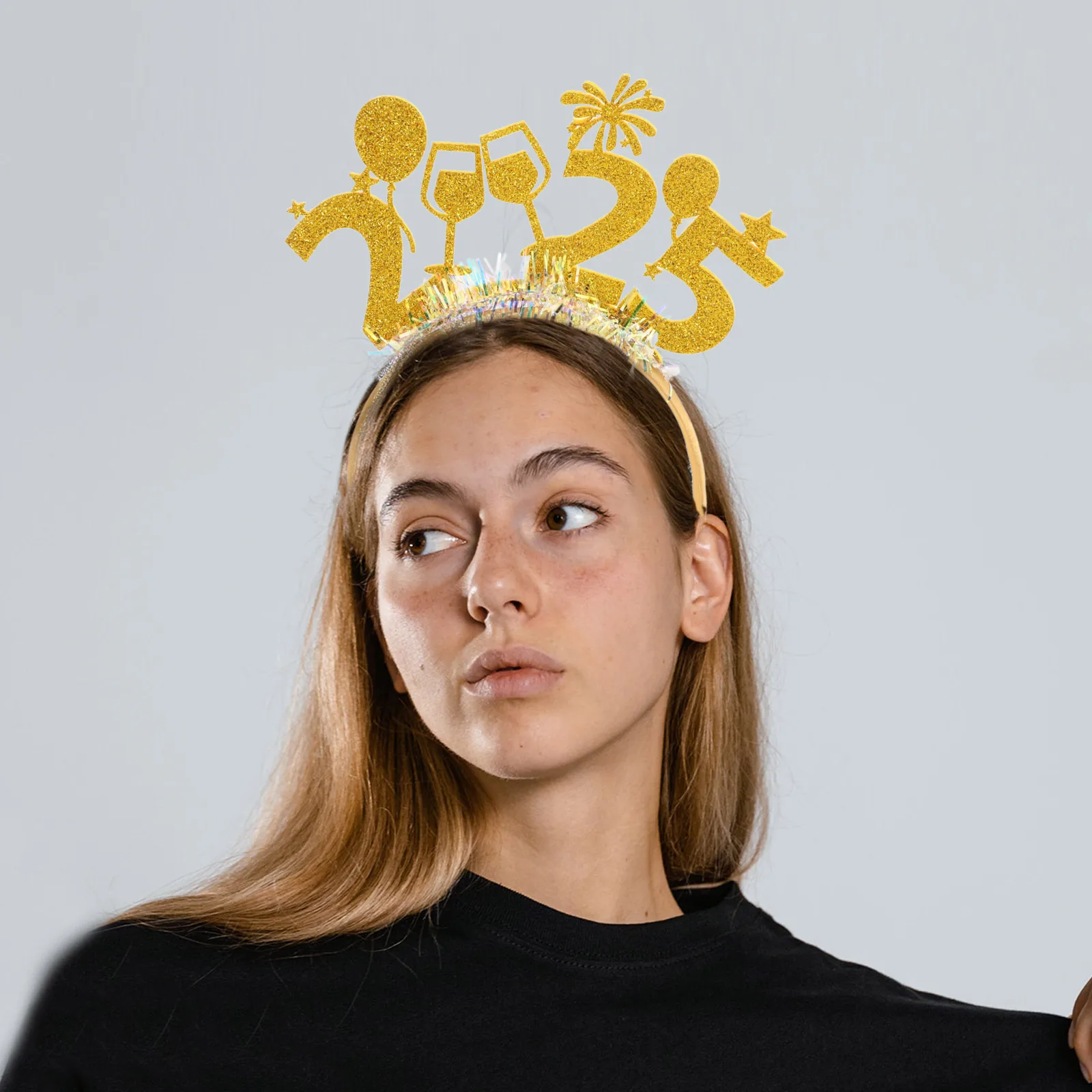 

5pcs New Year Headb s Party Hats Decorations Plastic Fabric 2025 Festive Designs Celebrations Photoshoot Props