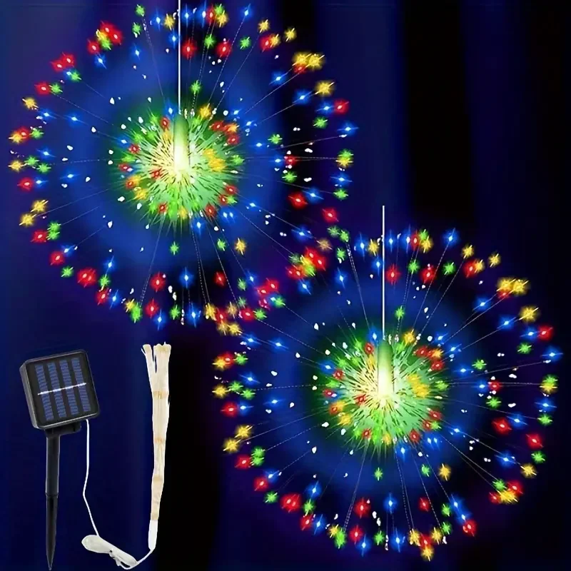 4pcs Hanging Solar Fireworks Lights 240LED Flashing Starburst Ball Light 8 Modes for Walkways & Backyard Parties Christmas Decor