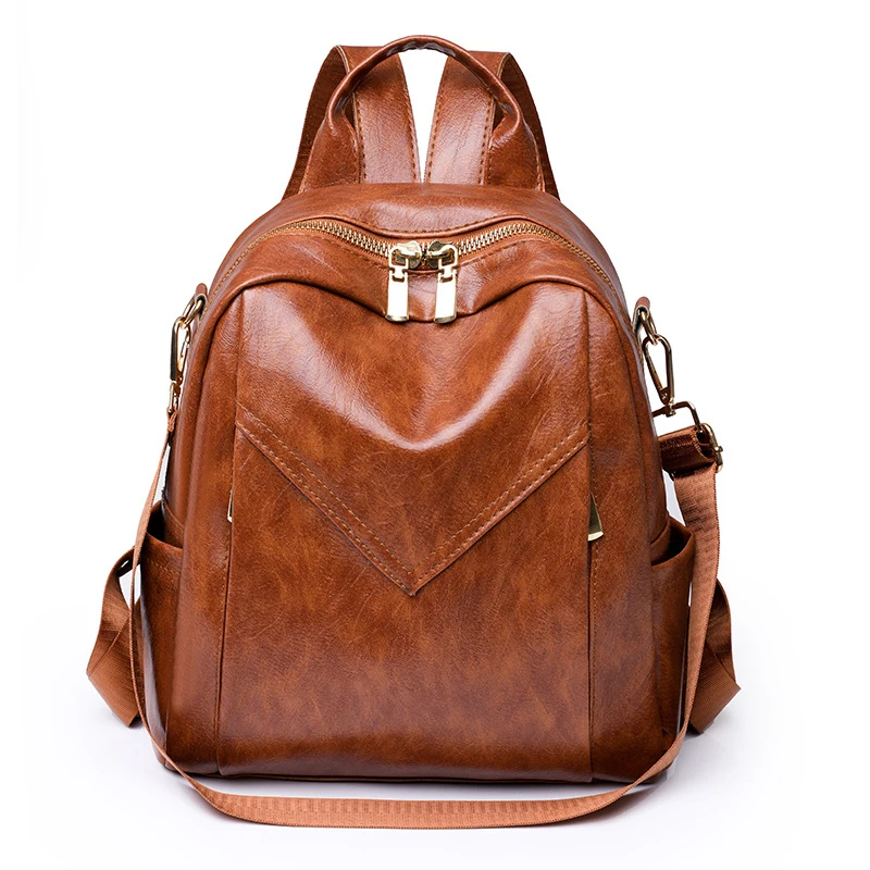 

Women Backpack Rucksack School Book Bag PU Leather Travel Fashion Design Retro Oil Wax Cowhide Female Daypack Backpacks