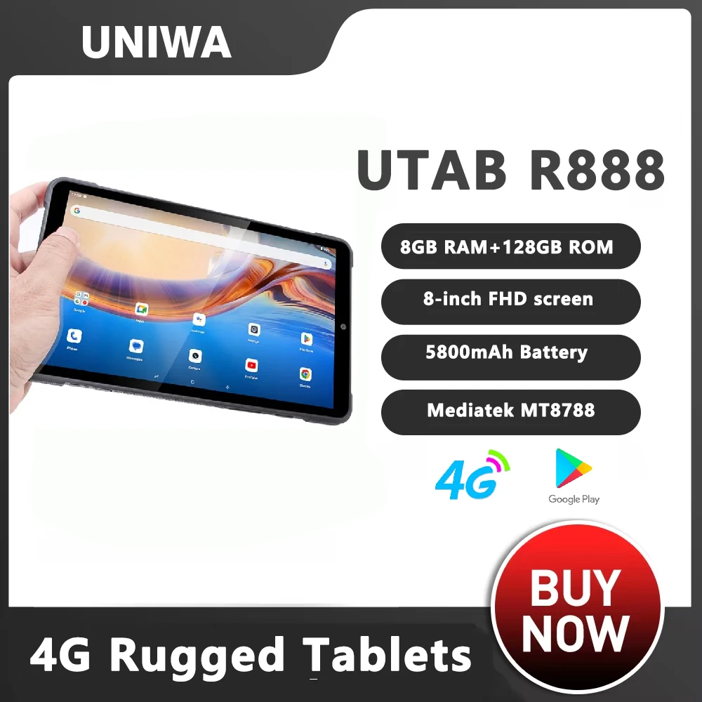 Global UNIWA UTAB R888 4G Rugged Tablet IP68 Waterproof Phablet 8 “ 8GB RAM 128GB ROM 5800mAh Smart Tablet PC GPS NFC