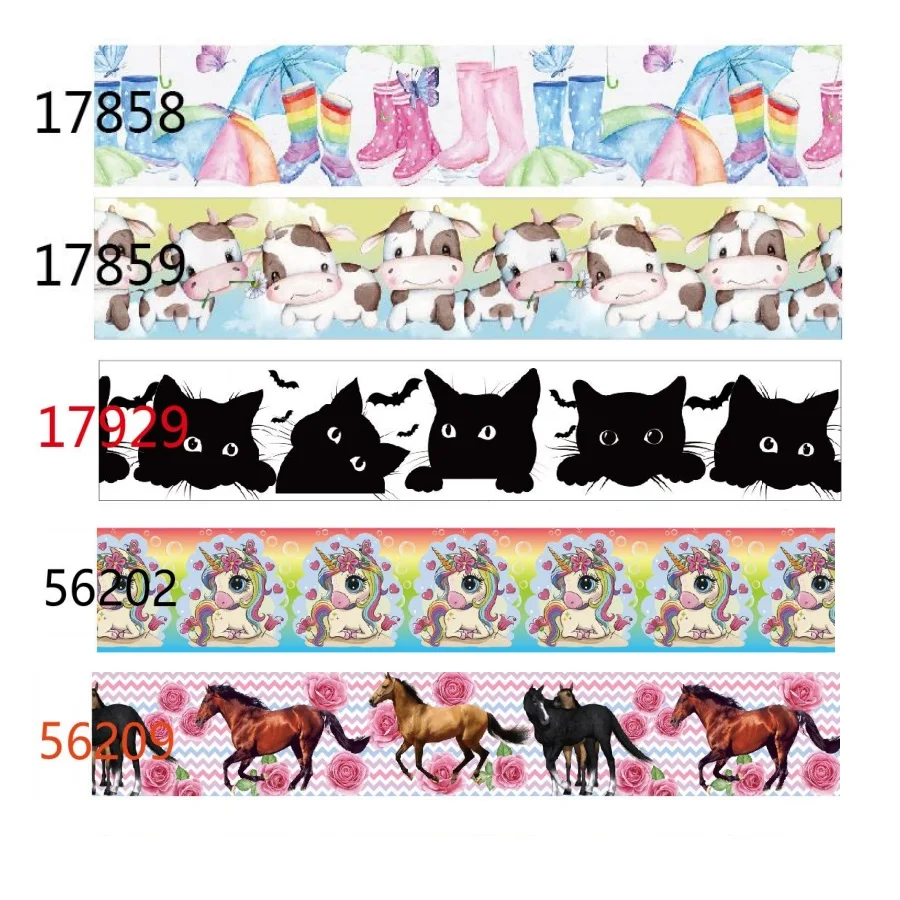 

10Yards Horse Black Cat Unicorn Animals Grosgrain Ribbon for Hairbows DIY Sewing AccessoriesCraft Supplies Handmade Materials