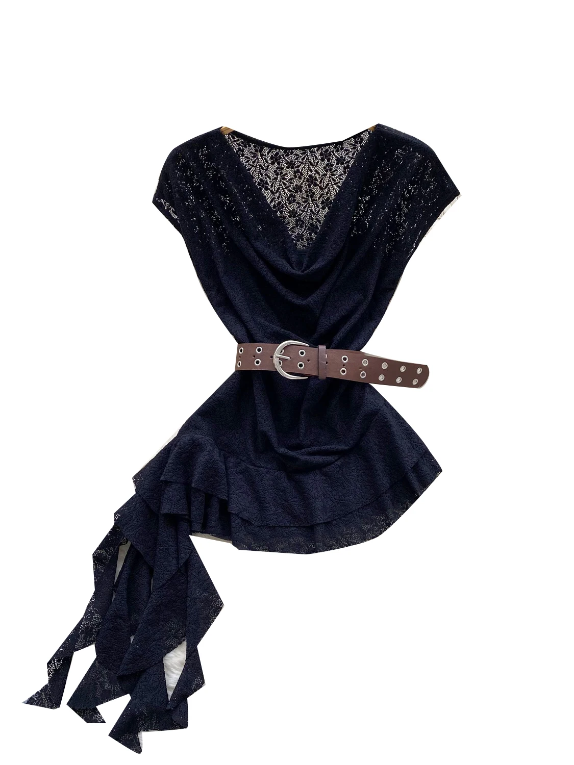 

Pure Desire Sexy ort Sve irt Women's Summer Design Sense Bowed Waist Irregular Sa Lace Top Korean Sle Loose Fit