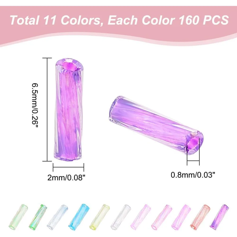 1760pcs 11 Colors Glass Twist Bugle Beads 6x2mm Twisted Tube Transparent Loose Spacer Spiral for making kit