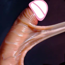 Sliding Foreskin G Spot Stimulate Realistic Simulation Dildo Soft Silicone Penis Huge Dick Suction Cup Sex Toy For Women Men