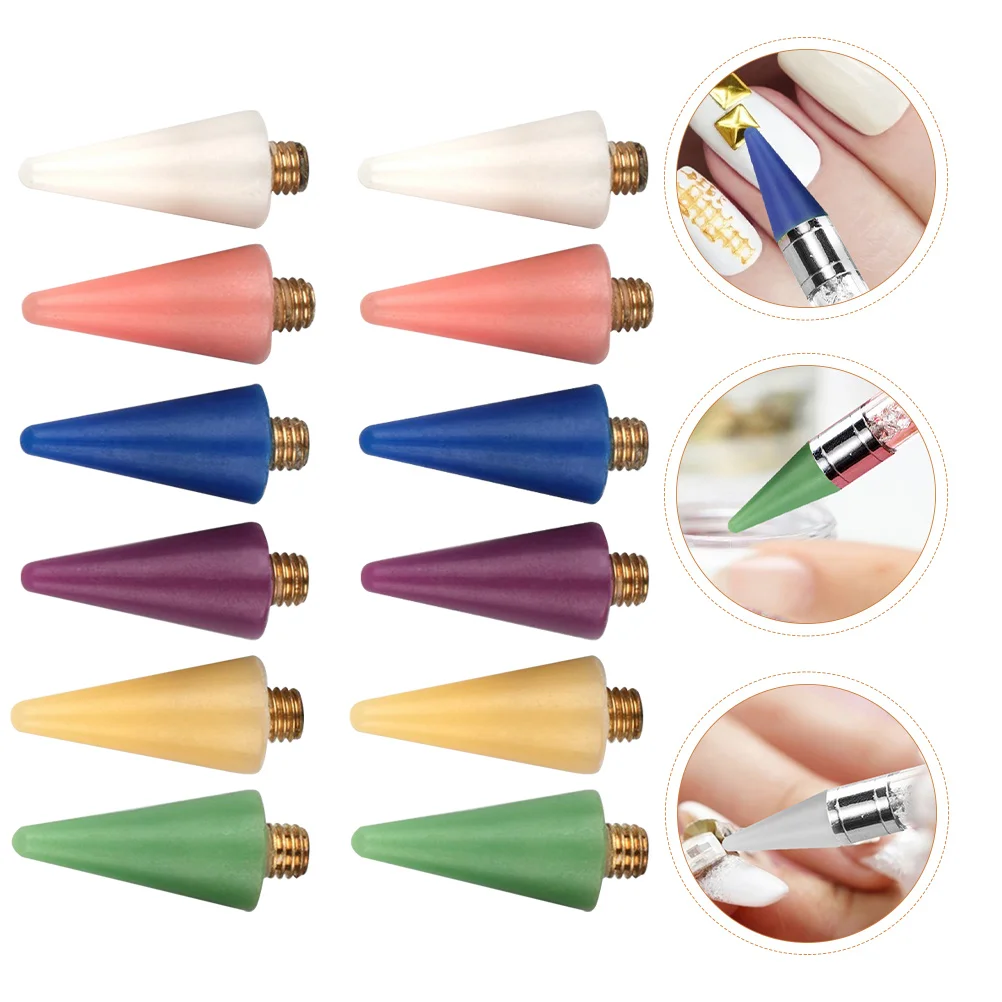 

12 Pcs Nail Point Crayon Picker Head Jewels Rhinestones Pen Tip Gems Wax Tool Replacement