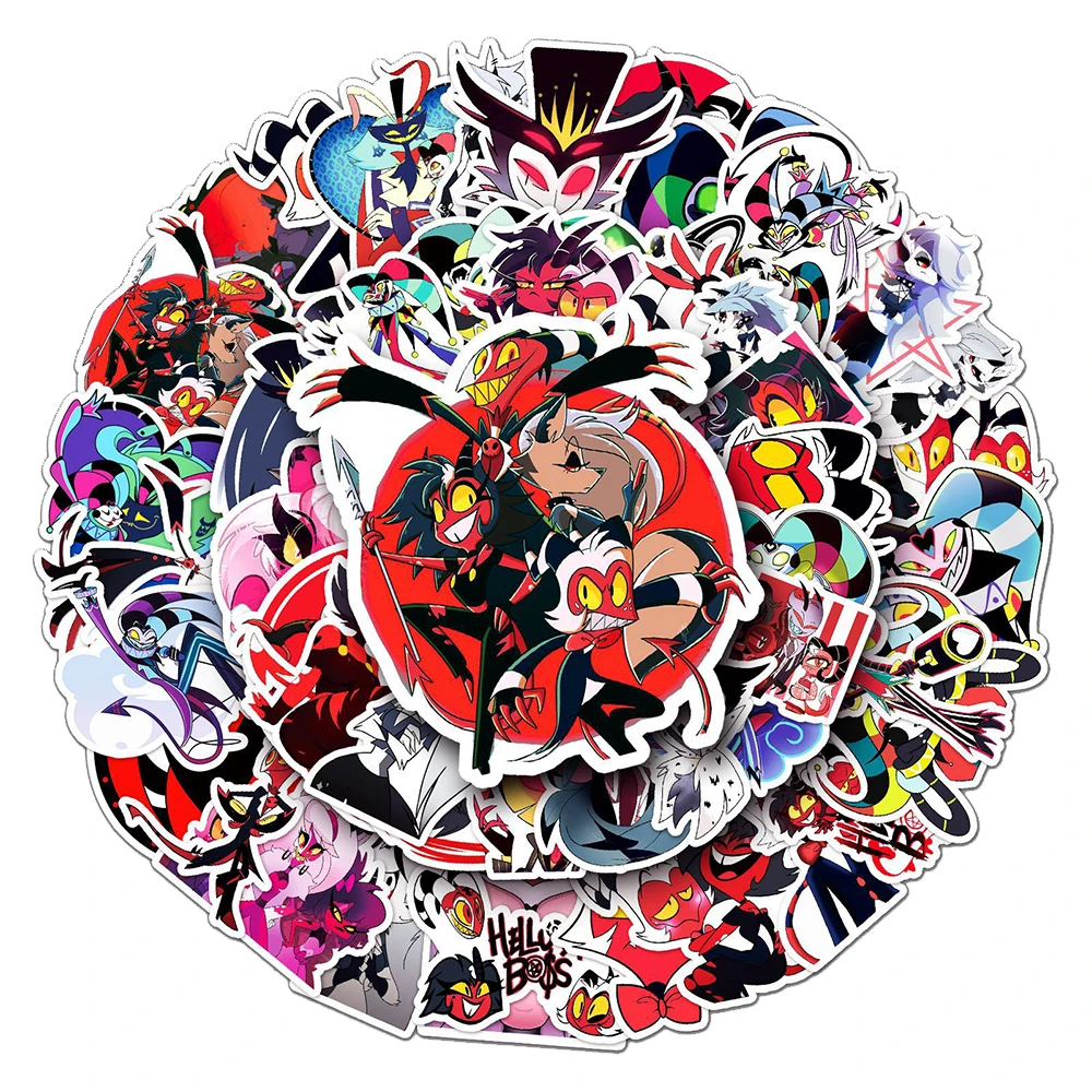 10/30/50 قطعة كول أنيمي Helluva Boss الكتابة على الجدران ملصقات مقاوم للماء DIY بها بنفسك محمول الأمتعة الهاتف الغيتار مضحك الكرتون الشارات لعبة هدية