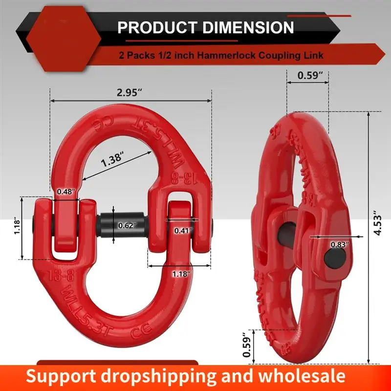 AA86 ความปลอดภัย CHAIN Connector Link, 1/2IN TOW Hitch Hammerlock Coupling Link, 2 แพ็ค G80 โลหะผสมเหล็ก CHAIN CONNECTOR
