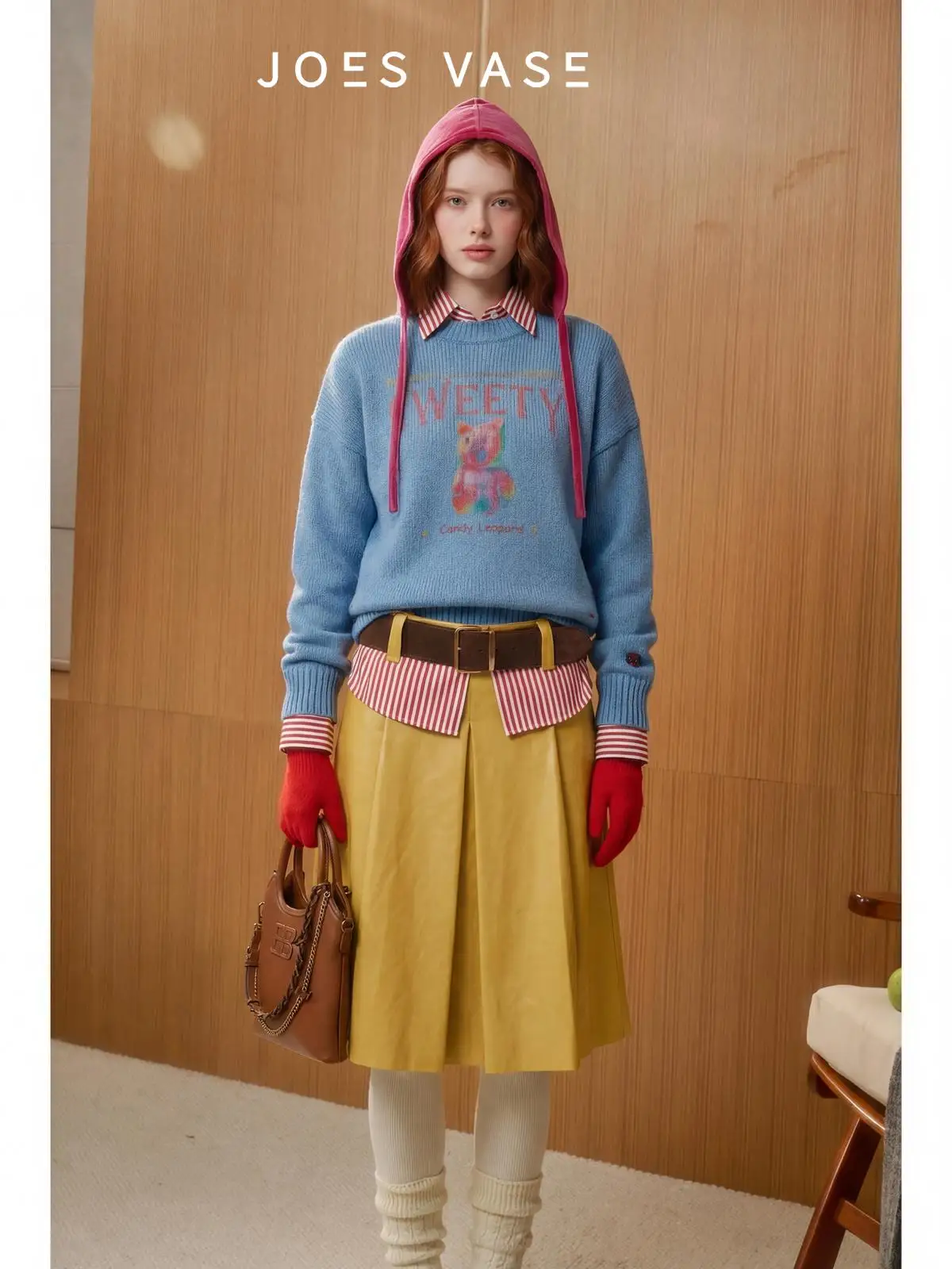 

Синий вязаный свободный женский свитер с принтом, винтажный, с длинными рукавами, с капюшоном, модный зимний топ