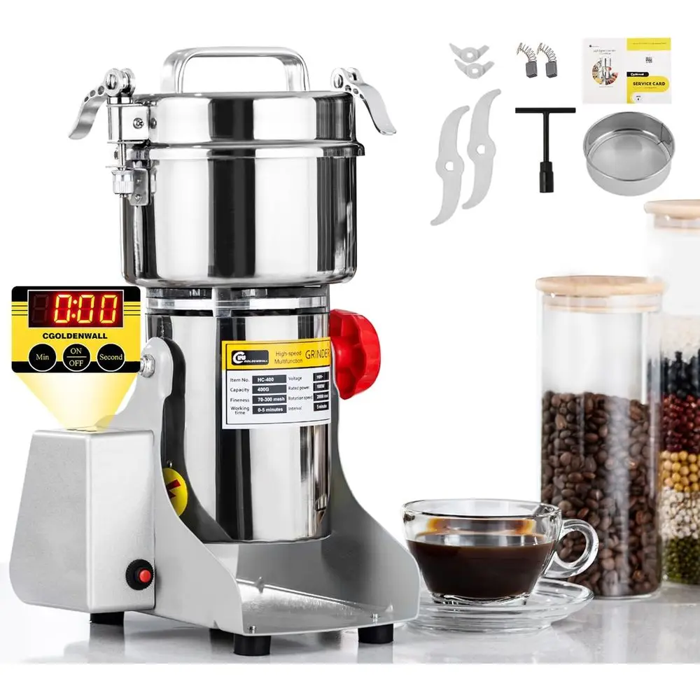 Molino de Granos Eléctrico con Pantalla LED de 800g, Molinillo de Especias y Hierbas de Acero Inoxidable, Pulverizador para Especias Secas, Hierbas, Granos, Semillas de Café, Arroz