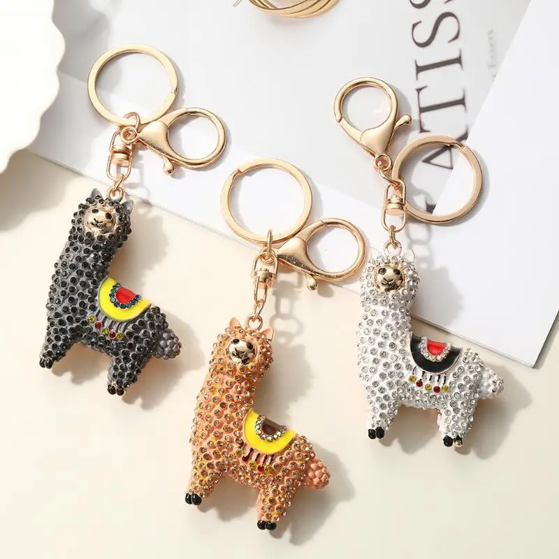 Exquisiter Strass-Alpaka-Lama-Schlüsselanhänger mit Karabinerhaken, glänzender Kristall-Tieranhänger, modisches Accessoire zur täglichen Taschendekoration – Detail 1