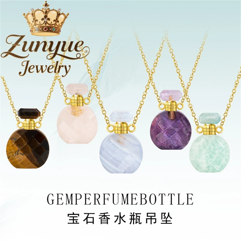 

S925 Silver - Inlaid Natural Colored Gemstone Perfume Bottle Pendant, A Trendy And Original Design For Women's Necklaces Exquisi