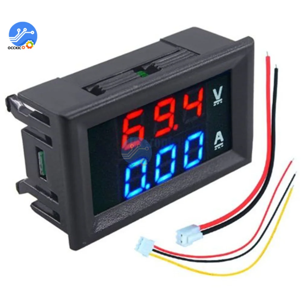 Mini Digital Voltmeter Ammeter DC 100V 10A Panel Amp Volt Voltage Current Meter Tester 0.56" Blue + Red Dual LED Display
