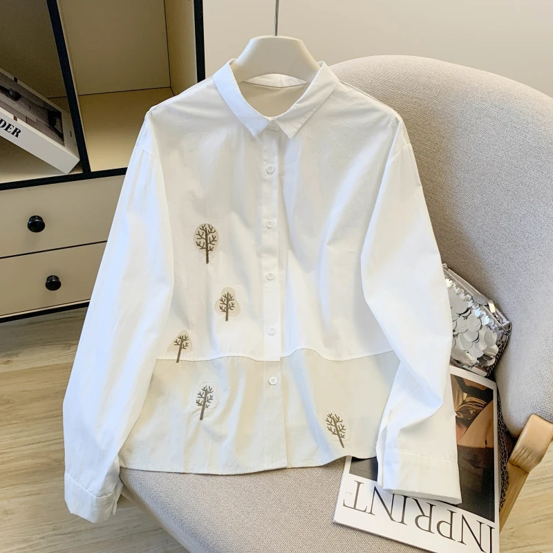 

Стильная вышитая свободная повседневная женская рубашка с длинным рукавом, новинка 2026 года, весна-осень, элегантный офисный топ для женщин, блузка из смесового хлопка