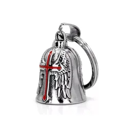 Fashion Cross Guardian Angel Wings Bell Motorcycle Bell Keychain Men\\\'s Biker Exorcist Amulet Jewelry Accessories