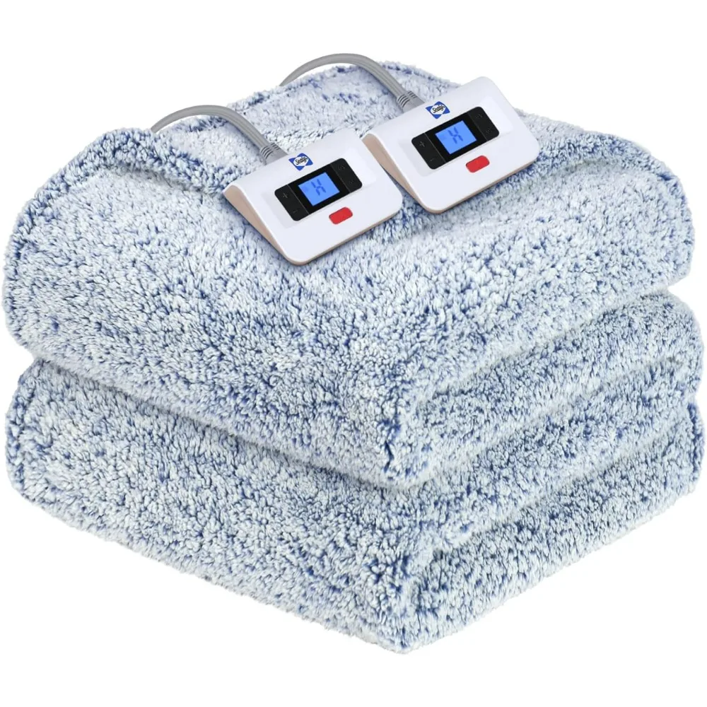 Electric Blanket Queen Size, Dual Control Soft Sherpa Heated Blanket with 10 Heating Levels & 1 to 12 Hours Auto-Off Settings