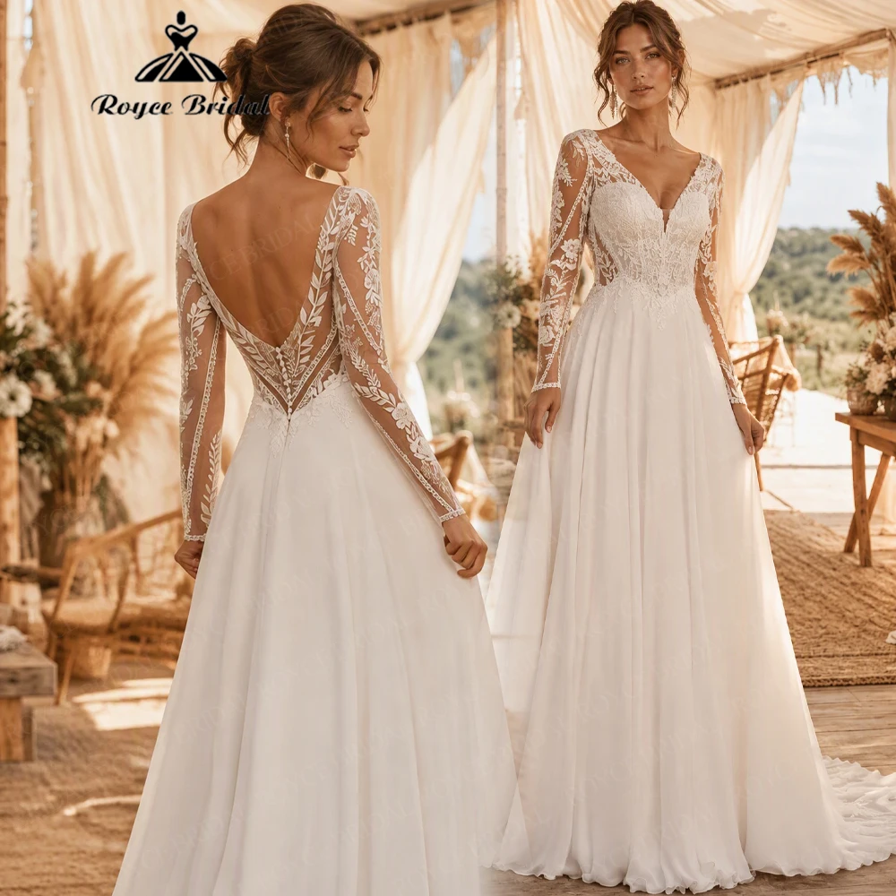 Roycebridal Backless Boho Deep V Neck A Line Wedding Dresses 2027 Sexy Appliques Beach Bridal Gown Customized Vestido De Novia