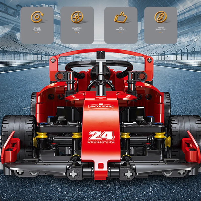 Technical F1 Blocks Red Super Ferraried Sports Car Hypercar Classic Racing Vehicle Model Building Bricks Toys DIY Gifts