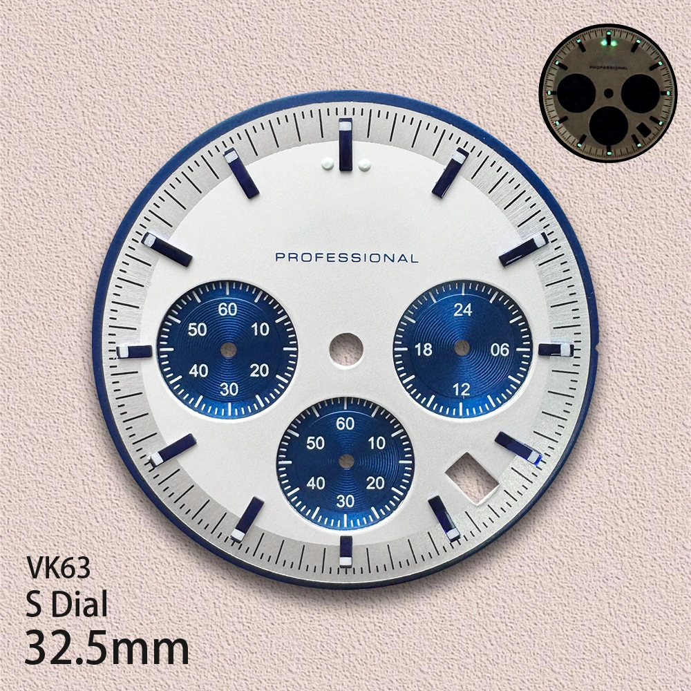 32.5mm S Logo Dial Fit VK63 Movement Green Luminous Speed High-Quality Dial Watch Modification Accessories - view 3