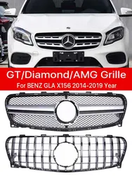 Front Grille Racing Bumper Grill For Mercedes Benz GLA X156 2014-2019 Replacement AMG GT Diamond Style GLA Black Chrome Grille