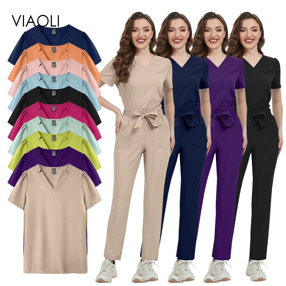 Combinaison de travail de beauté multicolore de haute qualité, uniformes d'infirmière médicale, uniforme chirurgical d'hôpital, ensemble de gommages de soins infirmiers, accessoires pour femmes