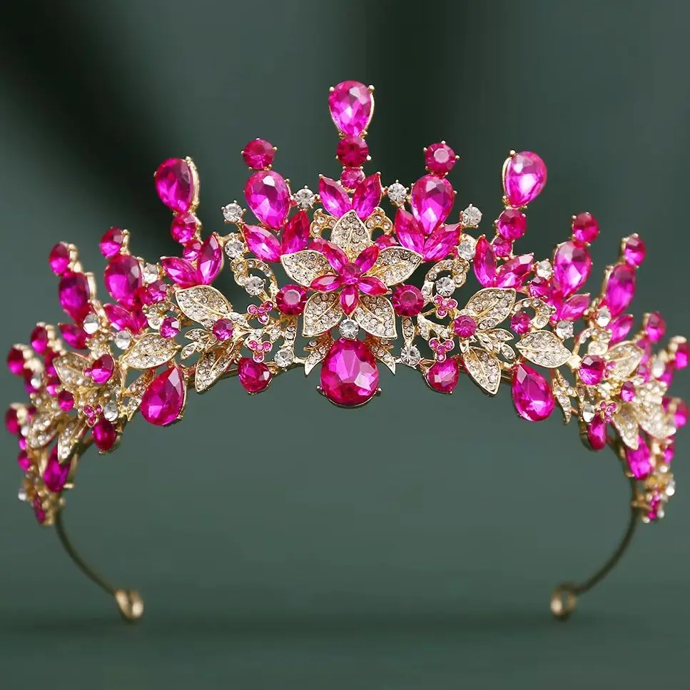 DIEZI Baroque AB Flower Crystal Tiara Crown For Women Girls Wedding Party Elegant Luxury Rhinestone Crown Hair Jewelry