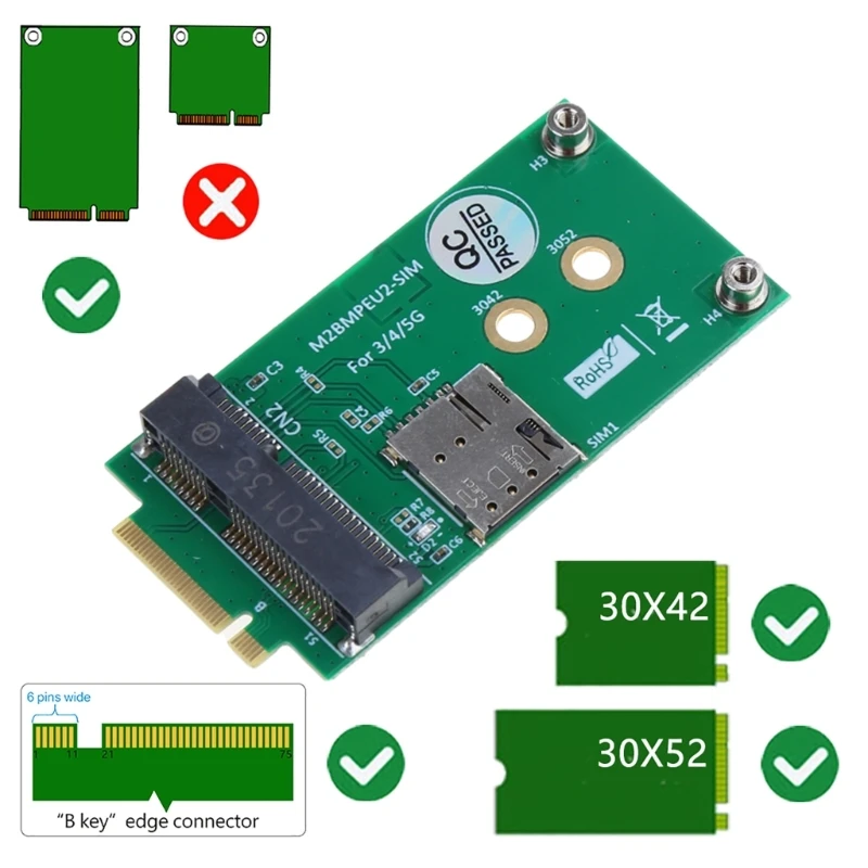 

Convert Mini PCIE to Key with SIMs Card Slot Adapter Enhances Connectivities with SIMs Card Slot Easy Installation F19E