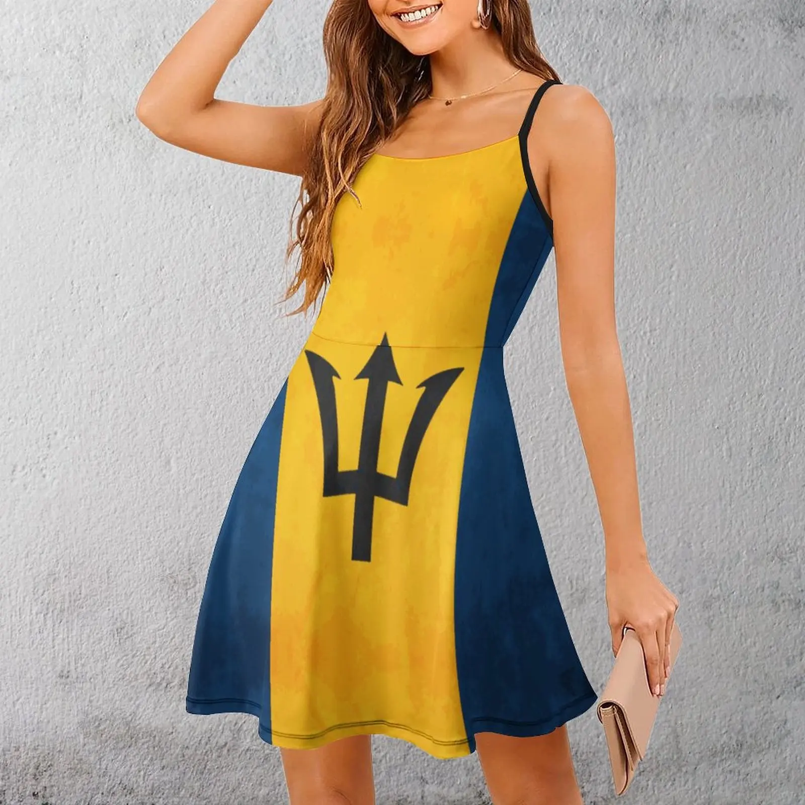 Barbados  Barbadian Flag  National Flag of Barbados Women's Sling Dress Funny Exotic  Woman's Gown Funny Vintage  Clubs Dresses