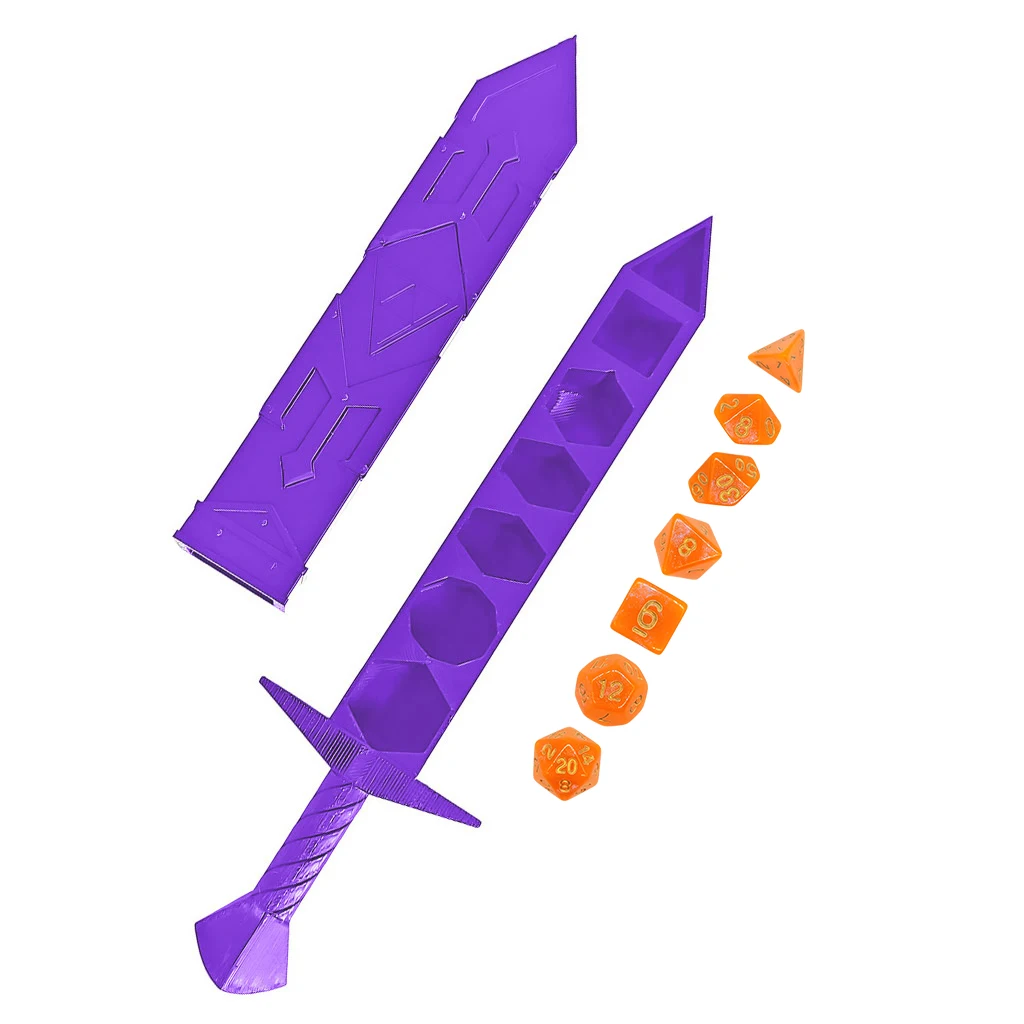 7 قطعة DND النرد الإبداعية الأرجواني السيف على شكل صندوق تخزين محمول RPG TRPG ألعاب مضلع النرد لعب الأدوار ألعاب اكسسوارات