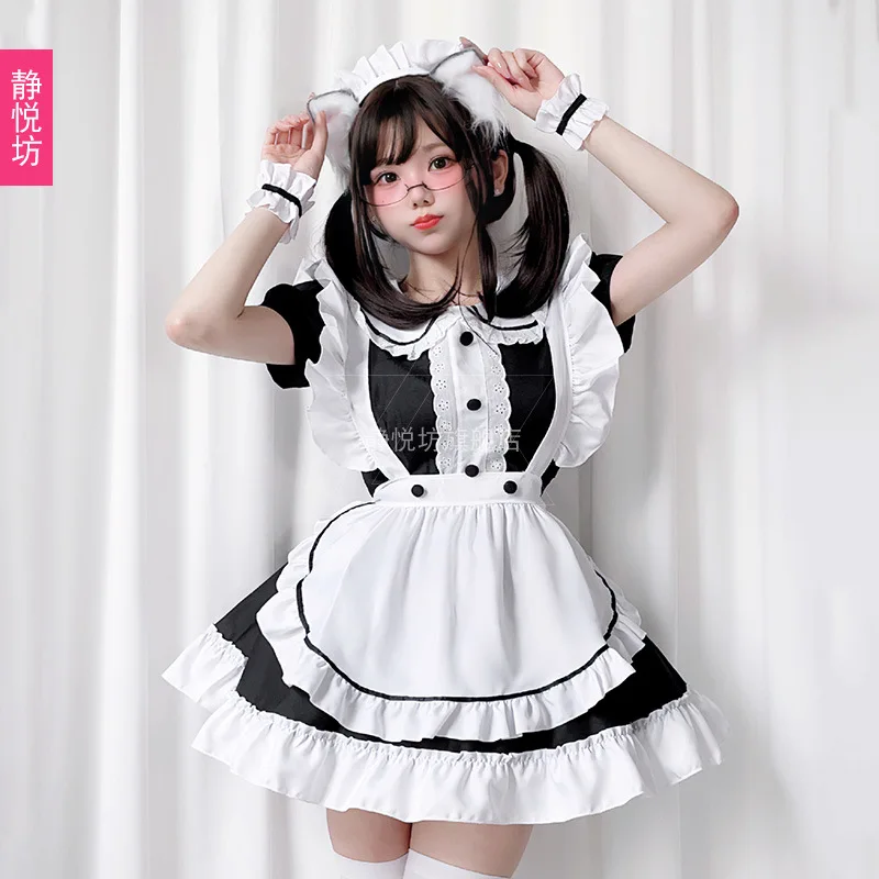 المرأة القطة أبيض وأسود خادمة الزي انمي ياباني تأثيري لولي كوس خادمة موحدة القهوة خادمة فستان الأميرة
