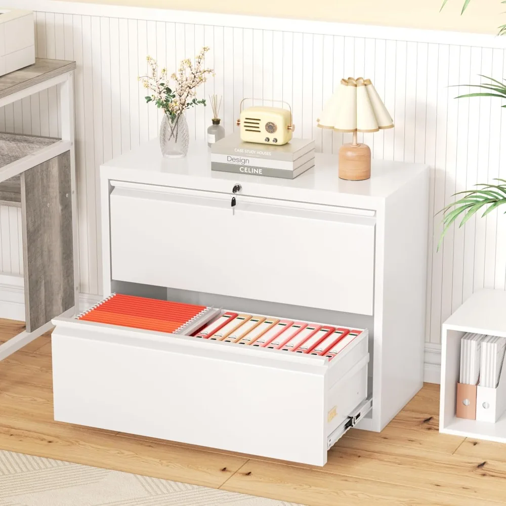Lockable 2-Drawer Metal File Cabinet - White, Home Office Storage Solution with Security for Documents