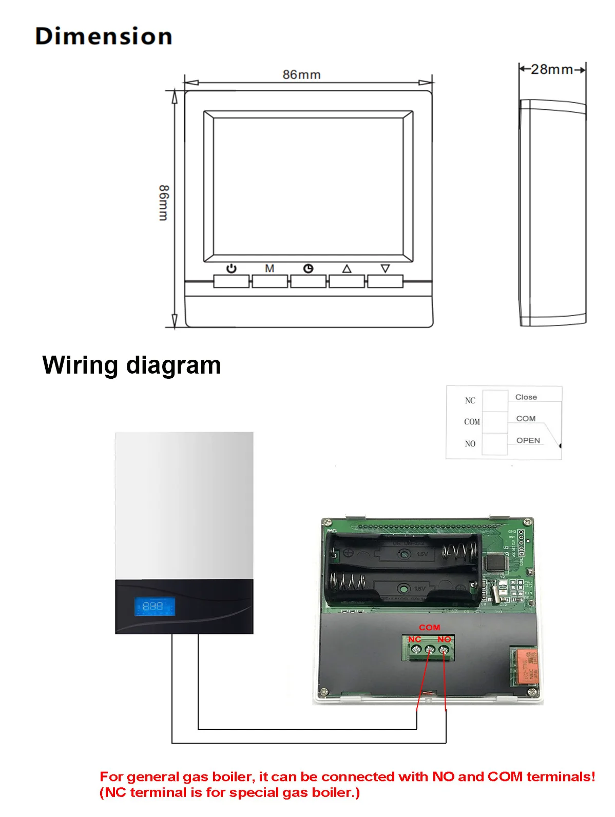 Wall-hung LCD Temperature Controller Water heating thermostat for Gas Boiler Room Heating Manual/automatic mode With Child locks