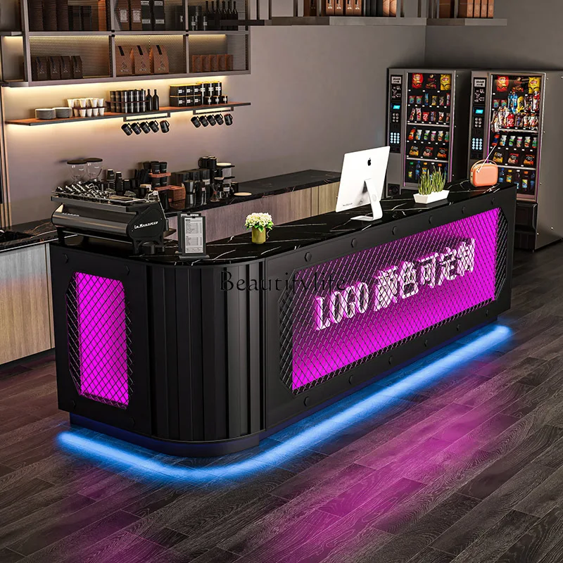 Industrial style retro checkout page milk tea shop bar water cafe reception desk