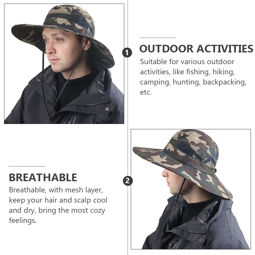 

Quick-Drying Camouflage Fisherman Hat Men Unisex Sun Cap Wide Brim Adjustable Outdoor Lightweight Foldable for Fishing
