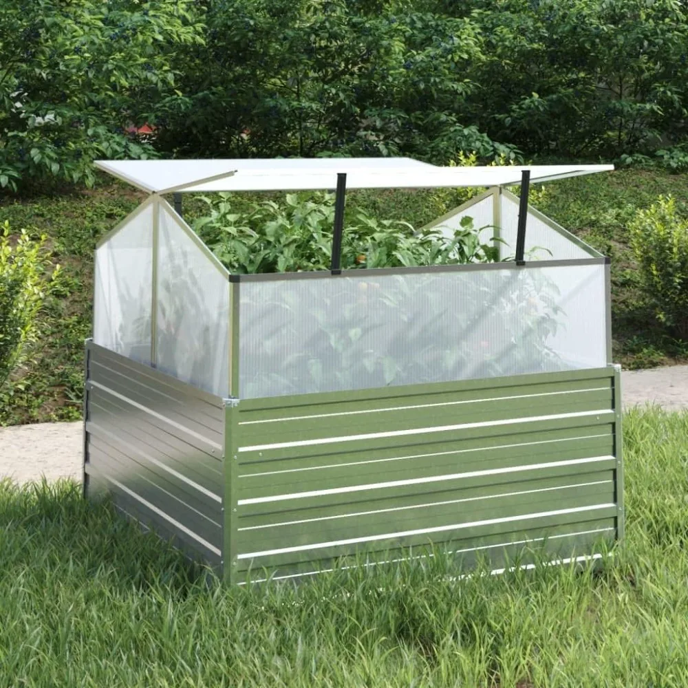 

Elevated Garden Flower Bed with Greenhouse, 39.4 X 39.4 X 33.5 Inches, Constructed with Heavy-duty Galvanized Steel