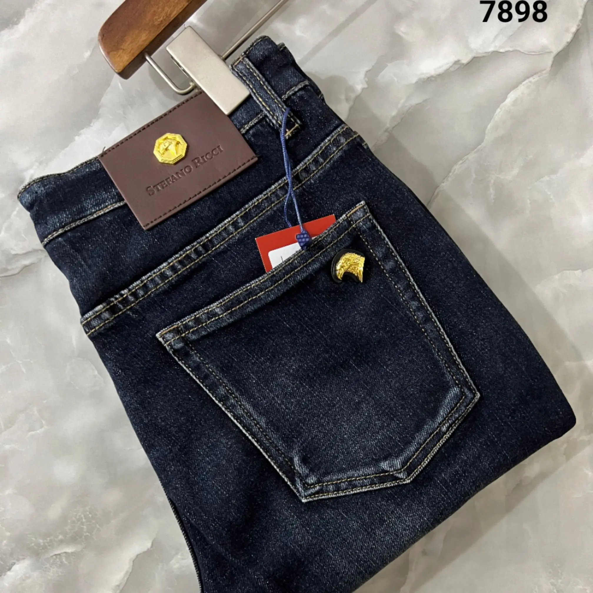 

Comfortable Stefno Rci Eagle Head Men's Jeans Casual Embroidered Denim Mid-Low Waist Fit for All Seasons