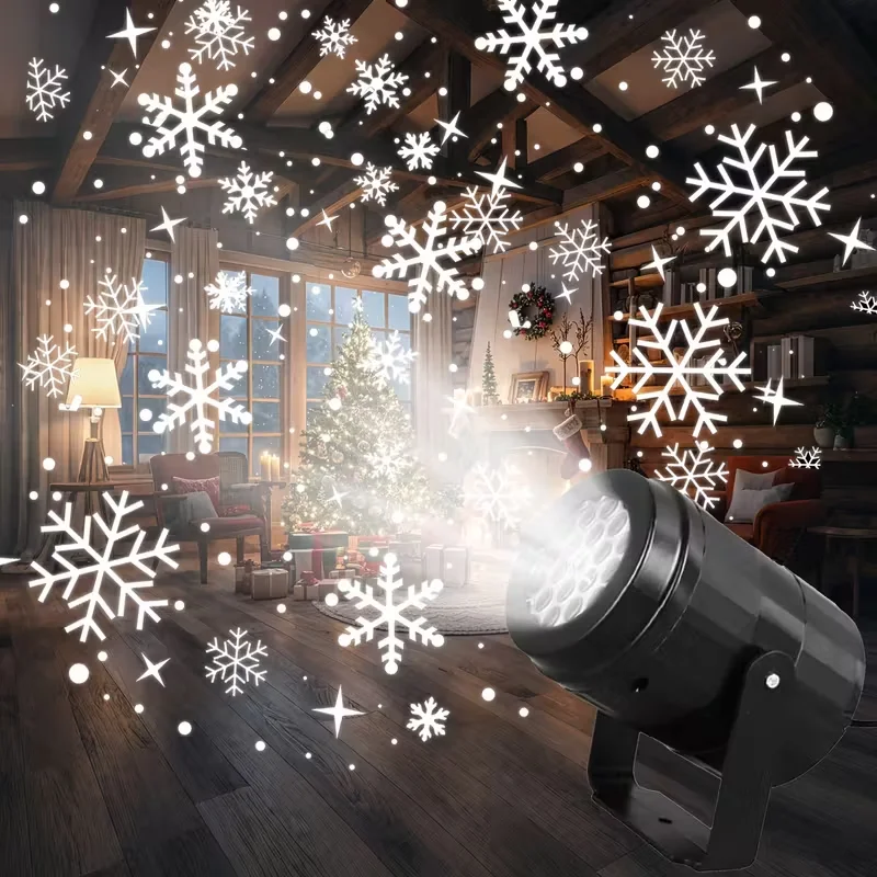 16 Patterns Christmas Projector LED Spotlight USB Rotating Snowflake Ambient Light for Indoor Festive Party Xmas New Year Decor
