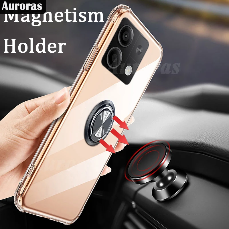 Auroras For Redmi Note 13 Pro 5G Case With Ring Clear Soft Airbag Shockproof Shell For Redmi Note 13 4G Pro Plus Pro+ Back Cover