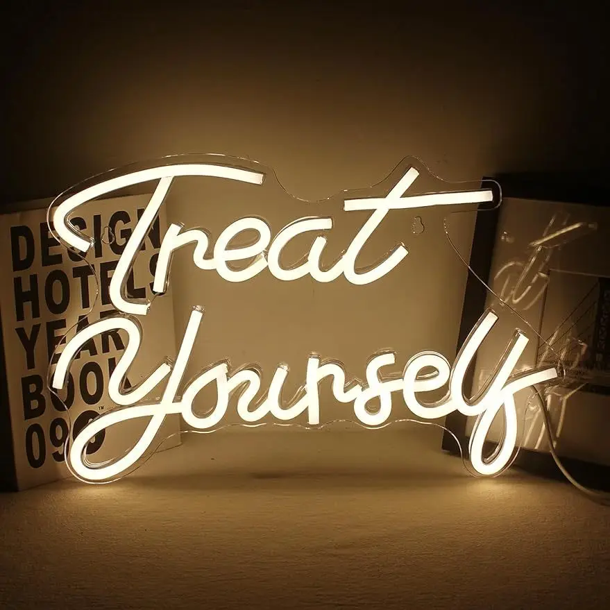 Treat Yourself Neon Sign LED Light USB Operated Aesthetic Decor for Bedroom Living Room Vanity Makeup Desk Self Care Gift